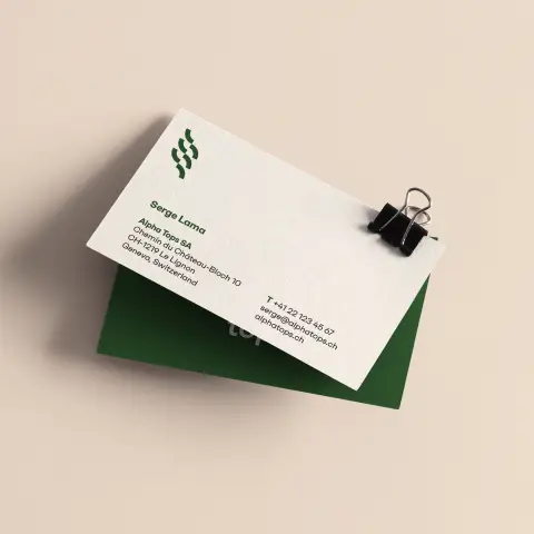 Identité visuelle de Alpha Tops utilisée sur un jeu de cartes de visite