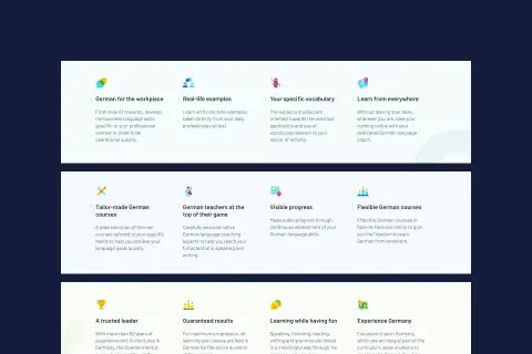 Elements UI de mise en avant de certains USP sur le site web de l'Institut Allemand Genève réalisé par aminima