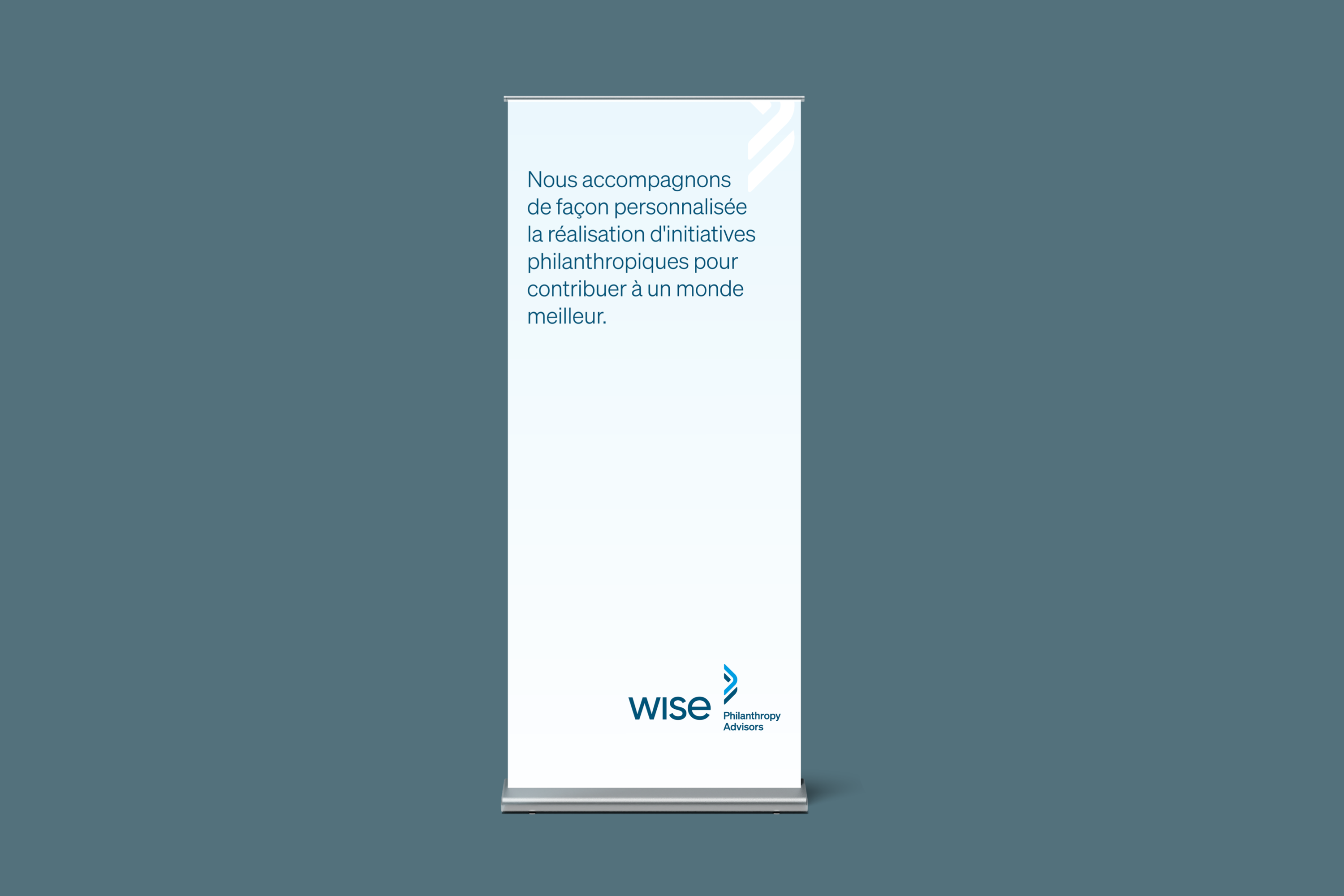 L'identité visuelle de WISE Philanthropy Advisors utilisée sur un roll-up