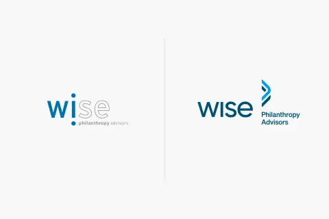 Comparaison entre le logo réalisé par aminima pour WISE Philanthropy Advisors et leur ancien logo